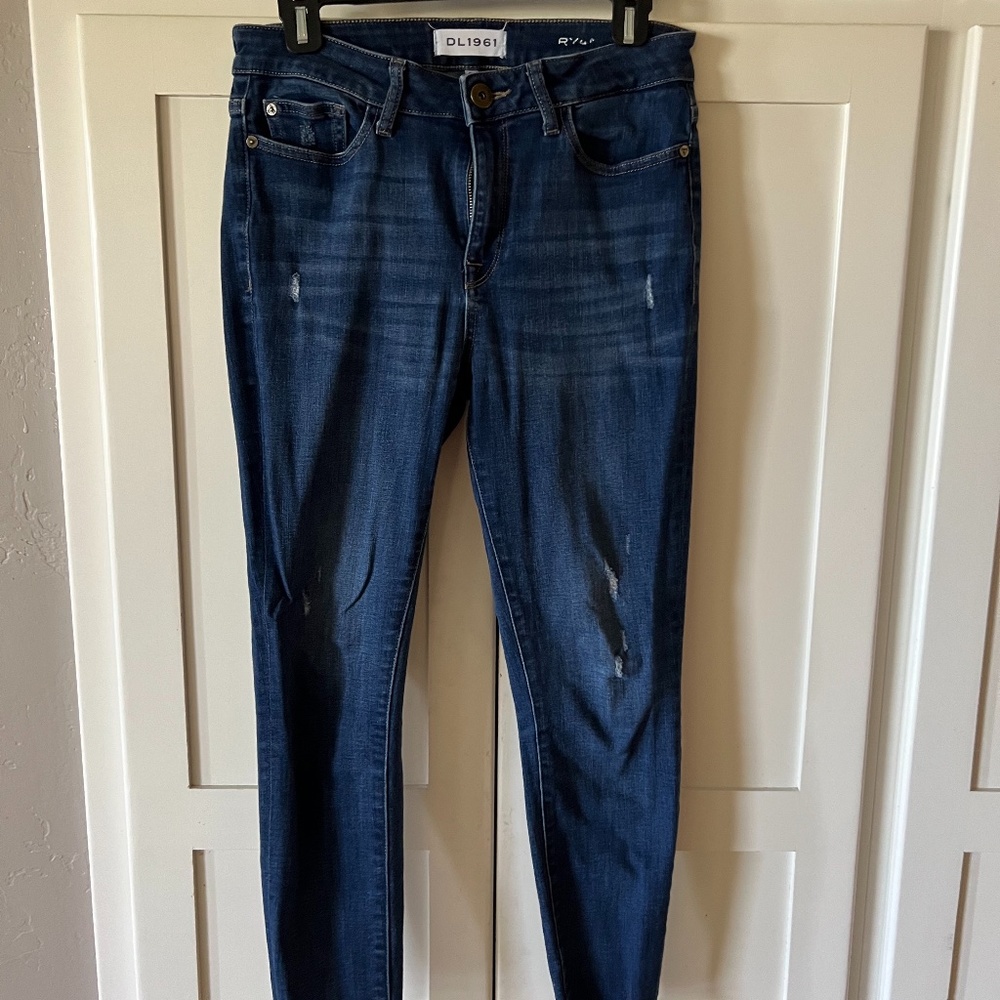 DL 1961 (Anthropologie) Skinny Jeans with Fringe Hem, Ankle Length, 28